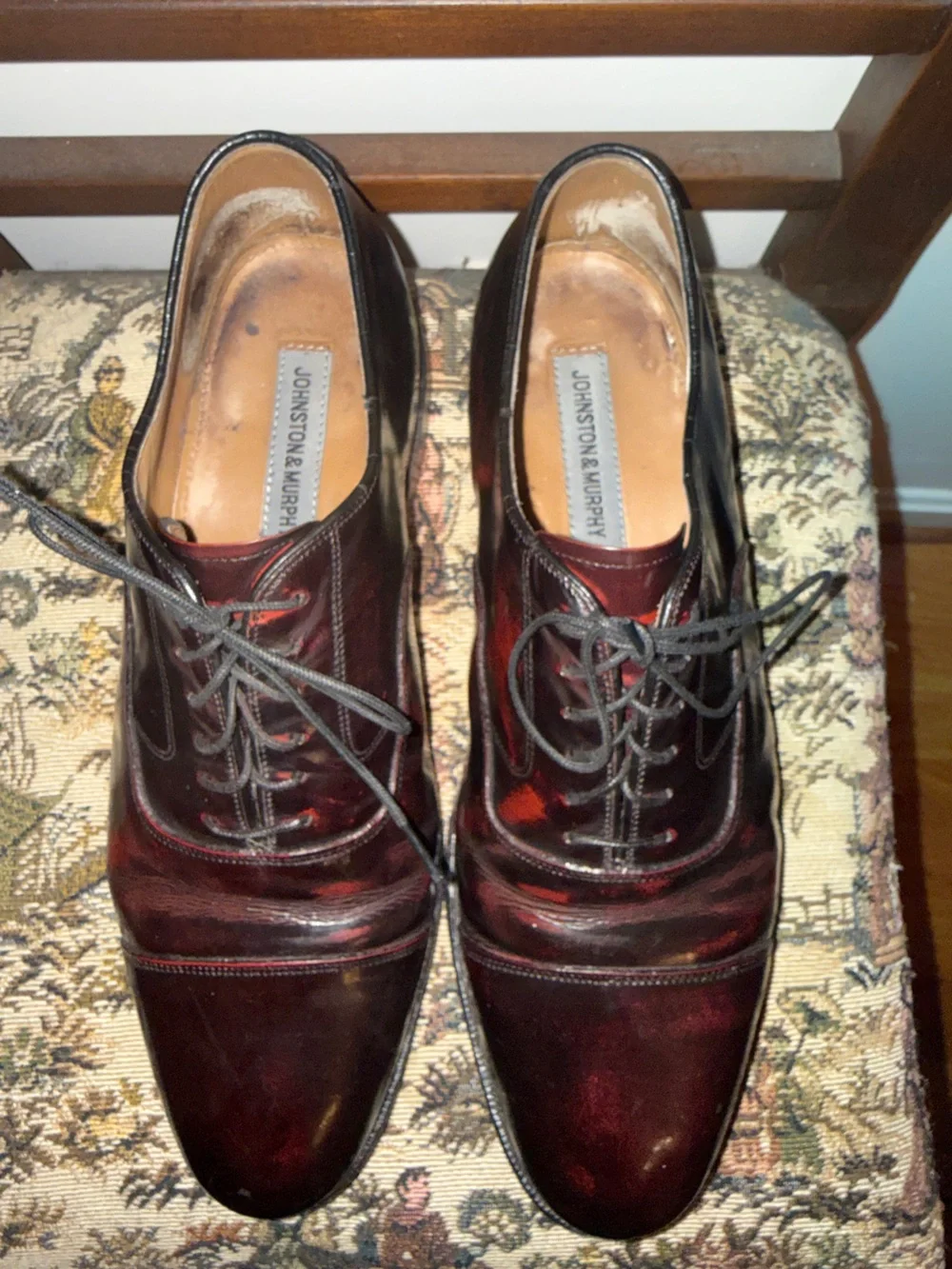 Johnston & Murphy Mens 9.5 Burgundy Oxblood Leather Cap Toe Oxford Dress Shoes